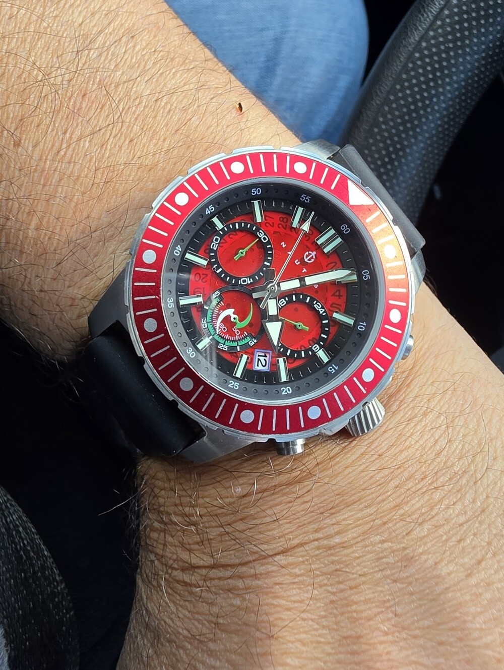 Bold Red Dial Chronograph Men's Watch with Black Strap